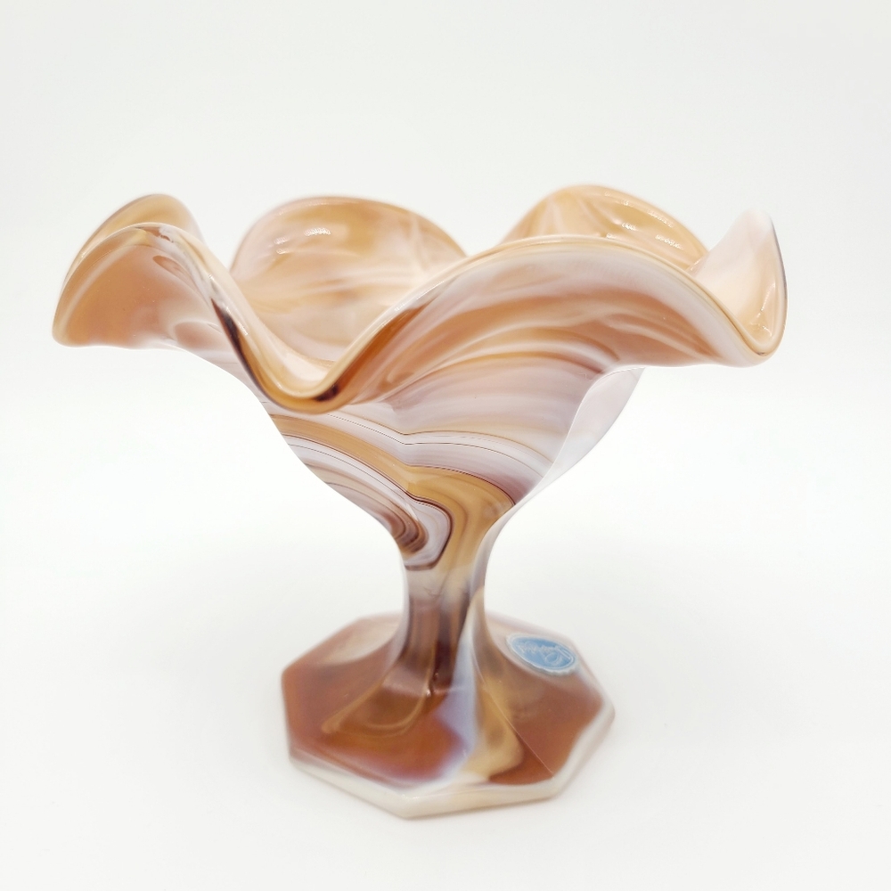 Vtg Imperial Caramel Slag Glass Ruffled Footed Compote